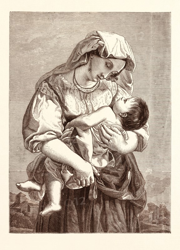 ITALIAN WOMAN AND CHILD. PAINTED BY C. BROCKY
