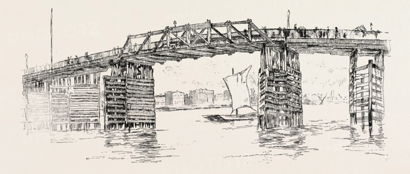 Old Battersea Bridge, from an Etching by J.A. McN. Whistler. London, UK, britain, british, europe, united kingdom, great britain, european