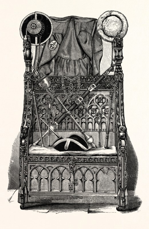 Corporation Plate, Insignia, and chair of State, Coventry, UK, britain, british, europe, united kingdom, great britain, european
