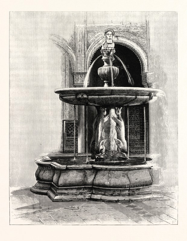 Fountain in Patio of Pilate's House, Seville, Spain