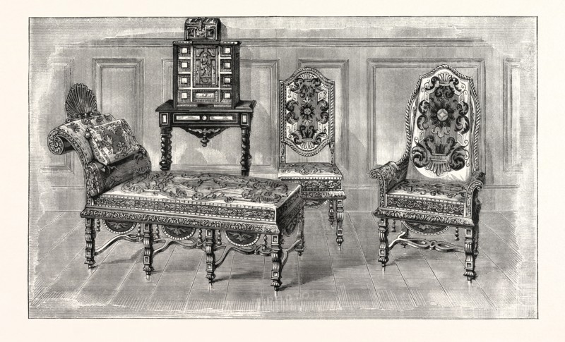 Chairs and Couch, Charles II., at Penshurst. UK, britain, british, europe, united kingdom, great britain, european