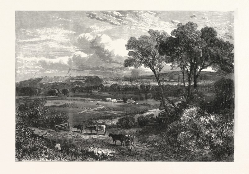 THE BRITISH ASSOCIATION FOR THE ADVANCEMENT OF SCIENCE: THE TOWN OF NOTTINGHAM, FROM THE RUDDINGTON HILLS, 1866