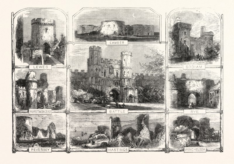 PLACES NEAR HASTINGS VISITED BY THE BRITISH ARCHEOLOGICAL ASSOCIATION: LEWES, HURSTMONCEAUX, PEVENSEY, CAMBER, BATTLE, HASTINGS, BODIAM, RYE, WINCHELSEA, UK, 1866