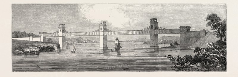 STEPHENSON'S IRON TUNNEL RAILWAY BRIDGE, BRITANNIA, OVER THE MENAI STRAITS, 1846