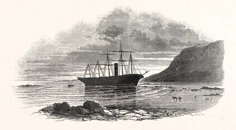 "THE GREAT BRITAIN" STEAMSHIP, SKETCHED ON THE MORNING AFTER SHE WENT ASHORE AT RATHMULLAN, 1846