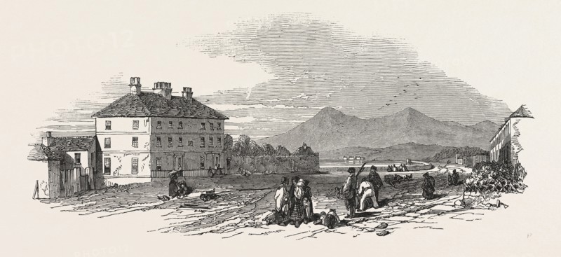 THE VILLAGE OF DUNDRUM. MOURN MOUNTAINS IN THE DISTANCE. 1846