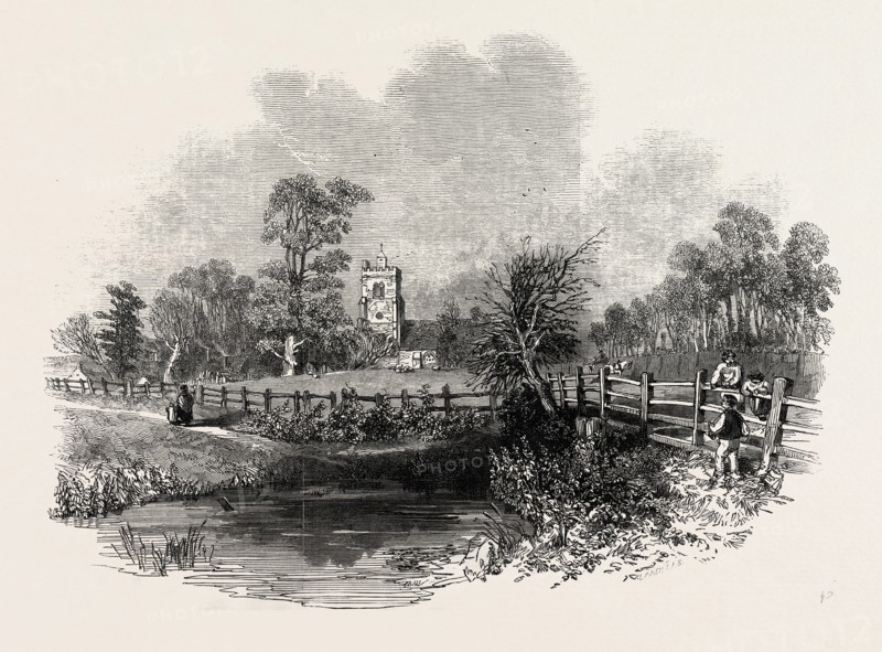 HATFIELD CHURCH, FROM THE LONDON ROAD, 1846