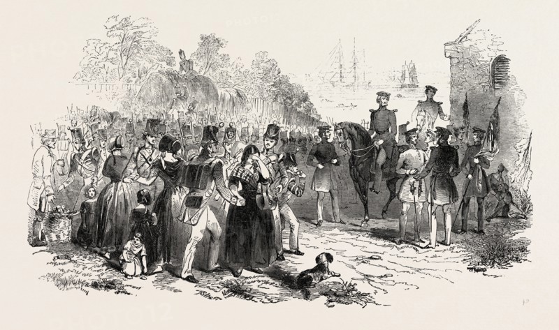 EMBARKATION OF TROOPS AT GRAVESEND, FOR FOREIGN SERVICE: THE PARTING. UK, 1846