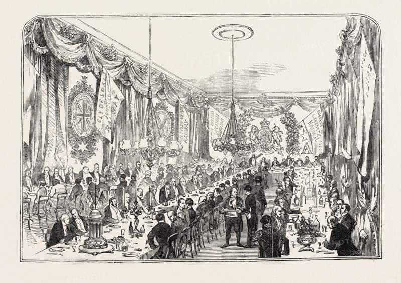 OPENING OF THE LANCASTER AND CARLISLE RAILWAY: THE RAILWAY CONTRACTORS' DINNER, AT THE CROWN AND MITRE INN, CARLISLE, UK, 1846