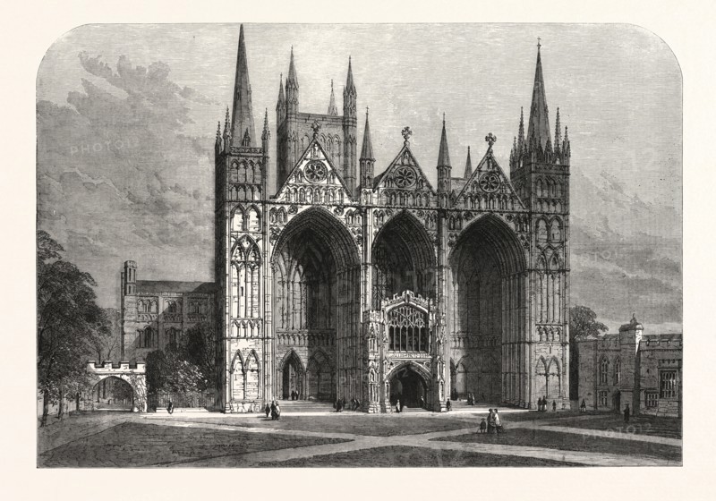 THE ARCHEOLOGICAL INSTITUTE OF GREAT BRITAIN AND IRELAND AT PETERBOROUGH: WEST FRONT OF PETERBOROUGH CATHEDRAL, UK, 1861
