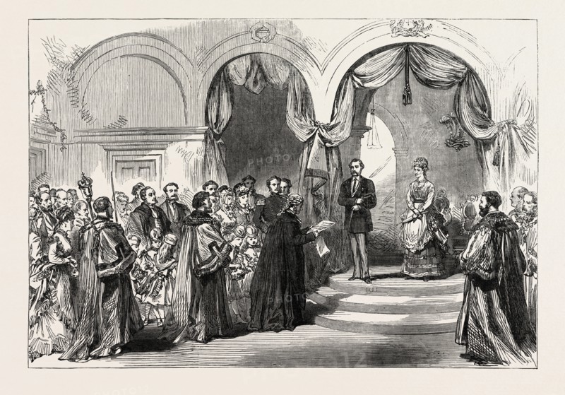 RECEPTION OF THE PRINCE AND PRINCESS OF WALES AT THE RAILWAY STATION, HULL: THE TOWN CLERK READING THE ADDRESS, 1869