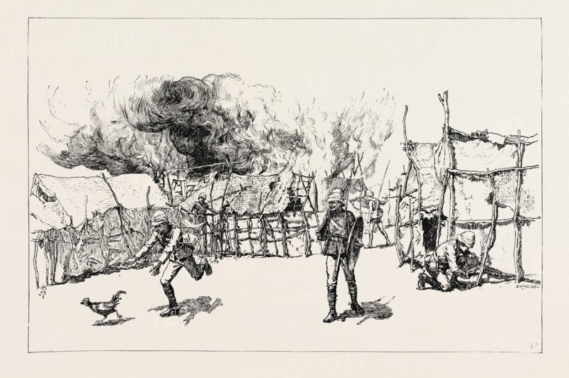 THE WAR IN SUDAN; MOUNTED INFANTRY BURNINC TAMAI, 1885