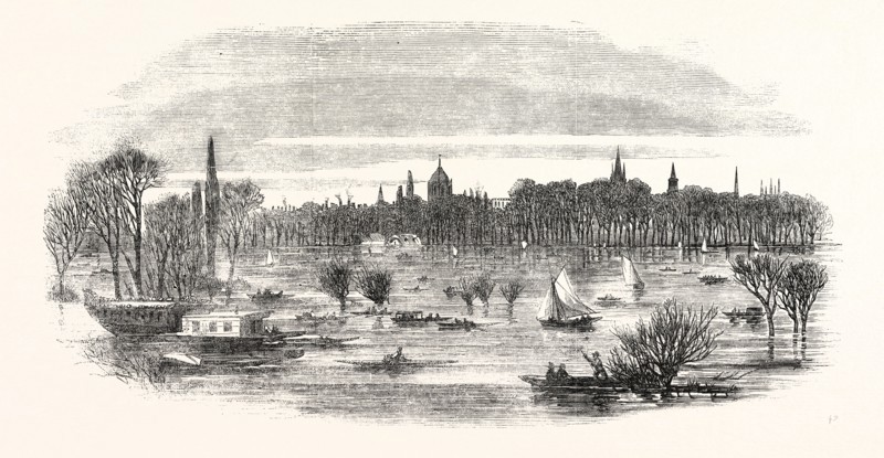 THE INUNDATION OF CHRISTCHURCH MEADOWS, OXFORD, UK, 1852