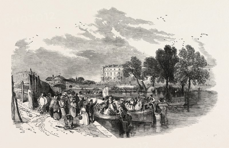 PLEASURE CANAL BOATS, SKETCHED AT THE PADDINGTON BASIN, 1849