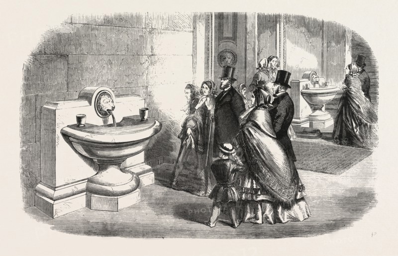 DRINKING FOUNTAINS AT THE BRITISH MUSEUM, LONDON, UK, 1860