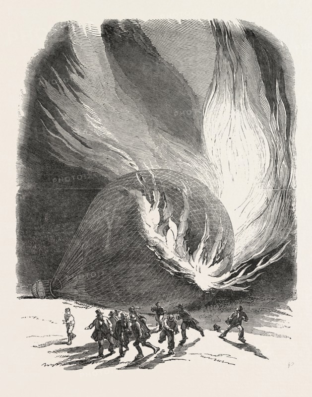 MRS. GRAHAM'S BALLOON ON FIRE. 1850