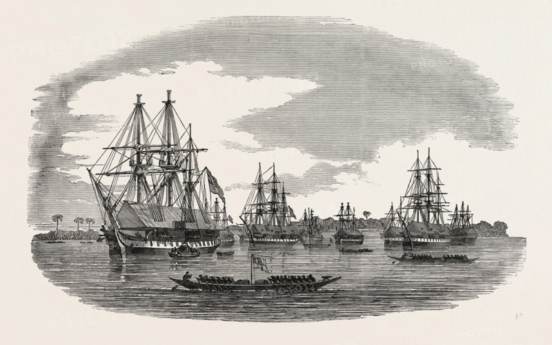 THE WESTERN COAST OF AFRICA: THE ANCHORAGE OFF THE TOWN OF BONNY RIVER, 1850