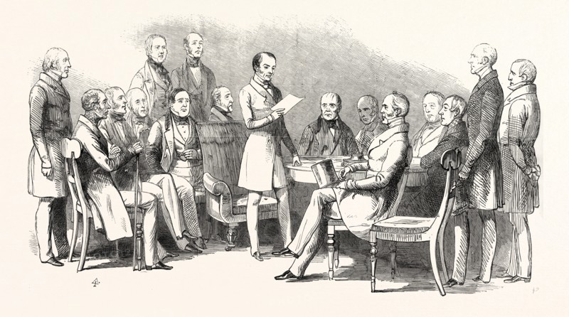 HER MAJESTY'S CABINET MINISTERS: MR. MACAULEY, EARL GREY, SIR GEORGE GREY, MR. CHARLES WOOD, LORD MORPETH, LORD COTTENHAM, THE MARQUIS OF CLANRICARDE, LORD CAMPBELL, LORD JOHN RUSSELL, THE MARQUIS OF LANDSDOWNE, MR. LABOUCHERE, LORD PALMERSTON, LORD MINTO, THE EARL OF AUCKLAND, THE EARL OF CLARENDON, SIR JOHN CAM HOBHOUSE. 1846