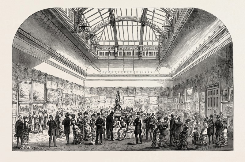 NEW GALLERY OF THE INSTITUTE OF PAINTERS IN WATER COLOURS, PICCADILLY, LONDON, UK, 1883
