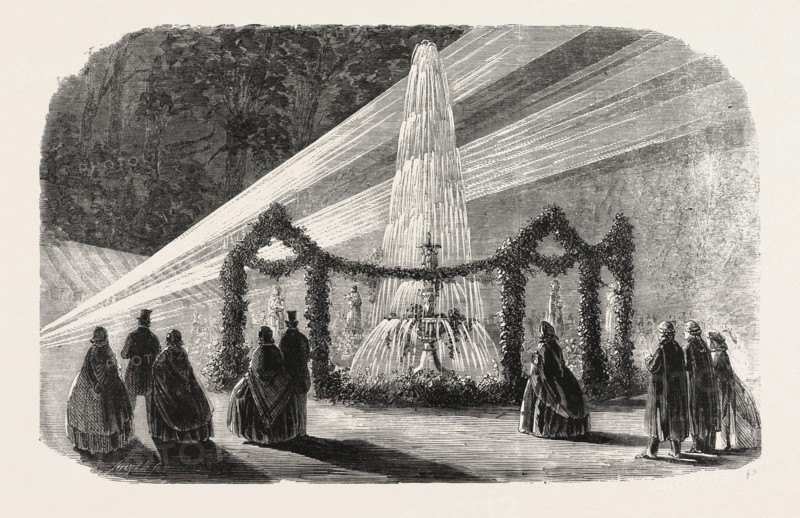 VISIT OF THE PRINCE OF WALES TO THE MIDDLE TEMPLE: THE FOUNTAIN ILLUMINATED BY ELECTRIC LIGHT, 1861