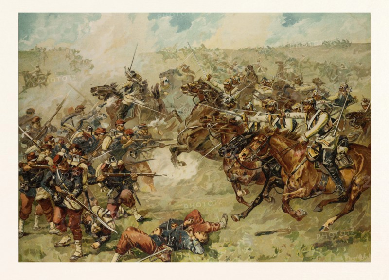 CUIRASSIER ATTACK (BREDOW'SCHE CAVALRY BRIGADE) NEAR VIONVILLE-MARS-LA-TOUR, ON THE 6TH OF AUGUST 1870. The Franco-Prussian War or Franco-German War, often referred to in France as the War of 1870