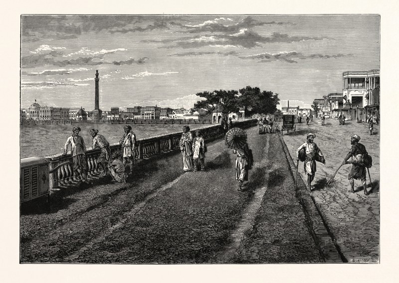 ON THE COURSE (MAIDAÂN), CALCUTTA, WITH A VIEW OF GOVERNMENT HOUSE AND THE OCHTERLONY MONUMENT, INDIA