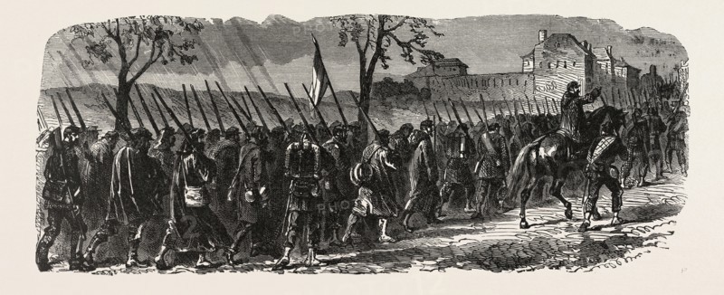 Franco-Prussian War: The French 66th regiment on the march to Forbach, a commune in the Moselle department in Lorraine in France.