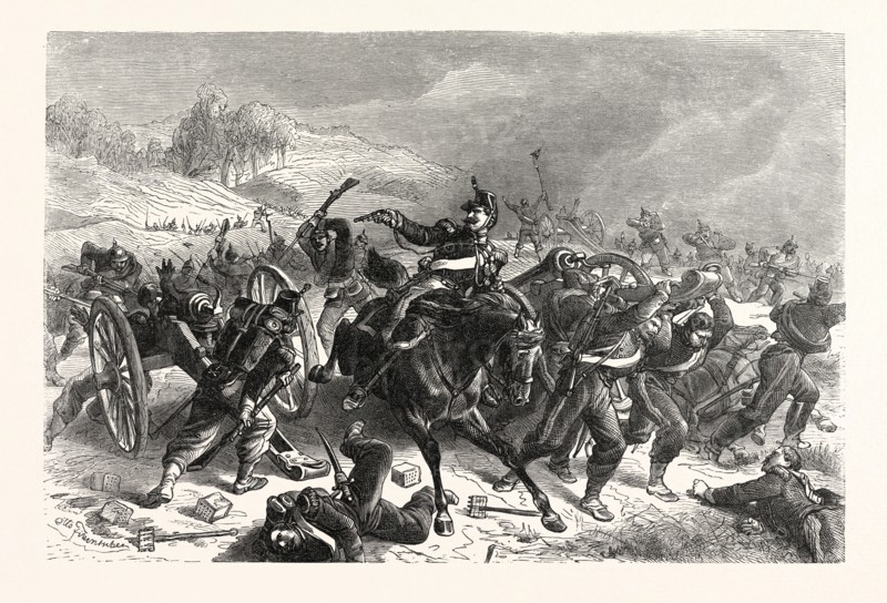 Franco-Prussian War: French Mitrailleusenbatterien fled from the Saxon Infantry Regiment Friedrich August at Sedan, France