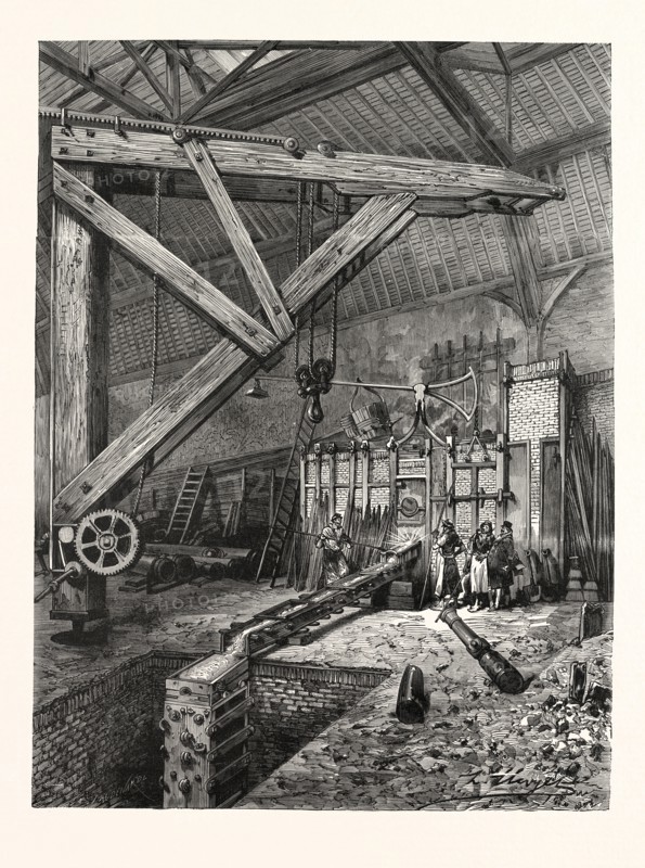 Franco-Prussian War: Cast of a gun, the Little Moniteur, in the workshops of Broquin and Laine, France
