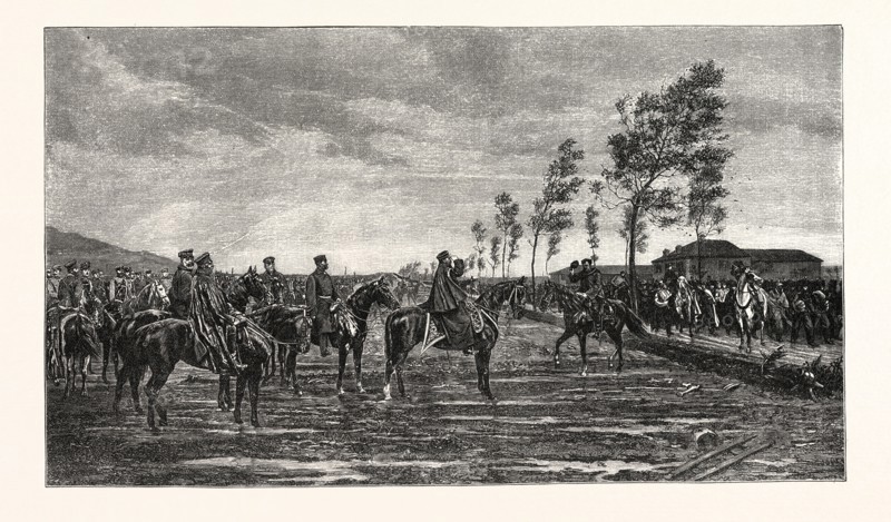 Franco-Prussian War: surrender of Metz to Prince Frederick Charles of Prussia on 29 October 1870. From left to right: Colonel von Wichmann, General von Fransecky, General von Stiehle, Prince Frederick Charles of Prussia, General Desvaux, France