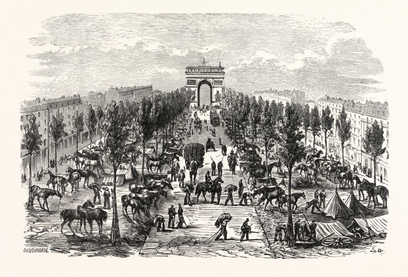 Franco-Prussian War: artillery and cavalry camp on the Avenue of the great army, France