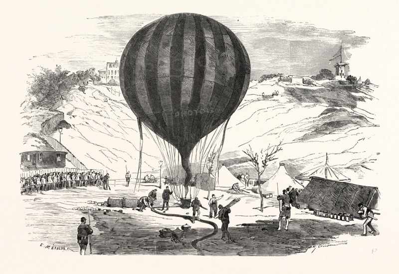 Franco-Prussian War: The Balloon Neptune on the St. Pierre de Montmartre Square, near the Solferino tower, France