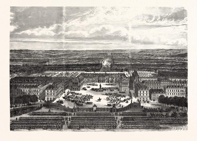 Franco-Prussian War: Versailles, German headquarter. Revue on the weapon place