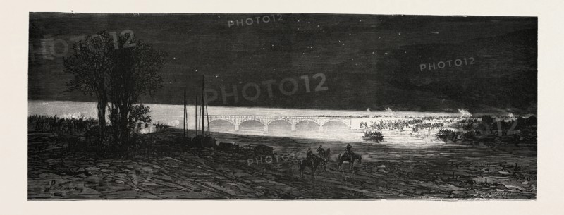 Franco-Prussian War: French headlights illuminating by electric lights the Vorterrain