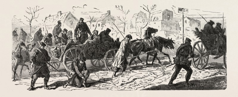 Franco-Prussian War: Wuerttemberg and Saxony wounded from the first battle of Villiers on his way to the hospital in Lagny, France