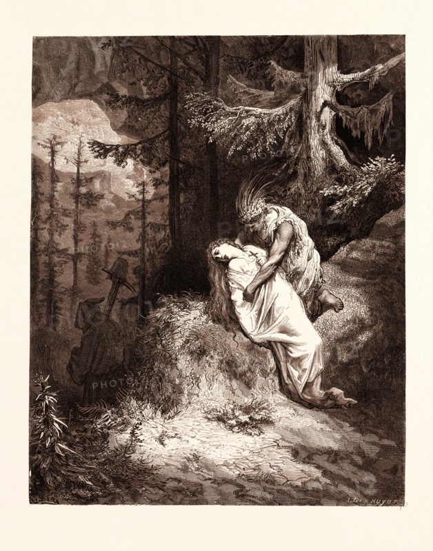THE BURIAL OF ATALA, BY GUSTAVE DORE. Dore, 1832 - 1883, French. Engraving for Atala by Chateaubriand. 1870, Art, Artist, romanticism, colour, color engraving