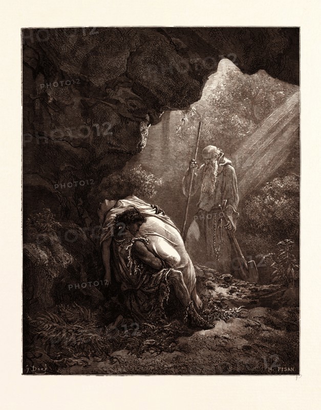 THE BURIAL OF ATALA, BY GUSTAVE DORE. Gustave Dore, 1832 - 1883, French. Engraving for Atala by Chateaubriand. 1870, Art, Artist, romanticism, colour, color engraving
