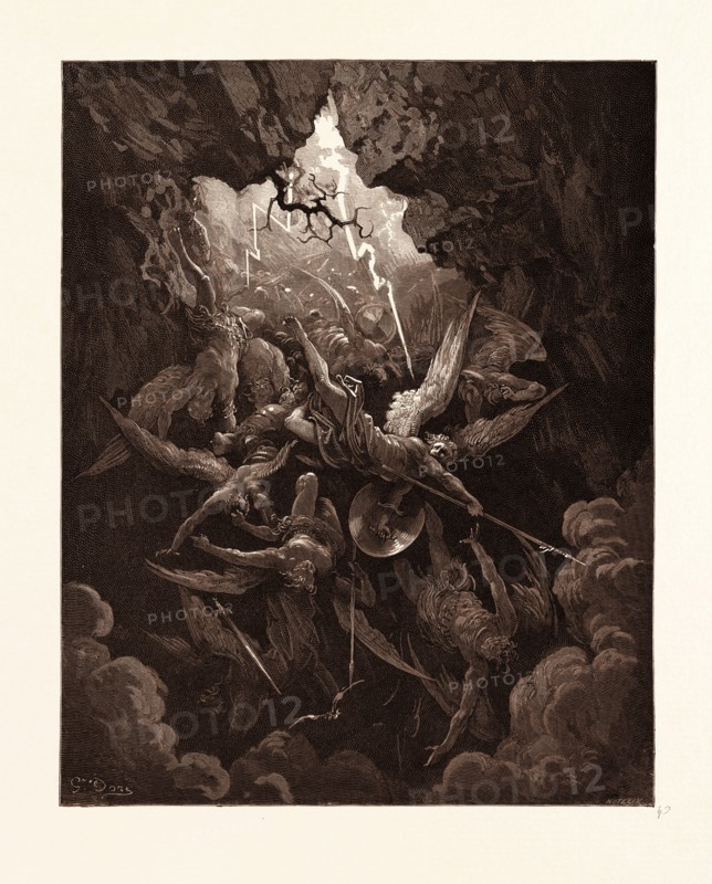 THE MOUTH OF HELL, BY GUSTAVE DORE, 1832 - 1883, French. Engraving for Paradise Lost by Milton. 1870, Art, Artist, romanticism, colour, color engraving.