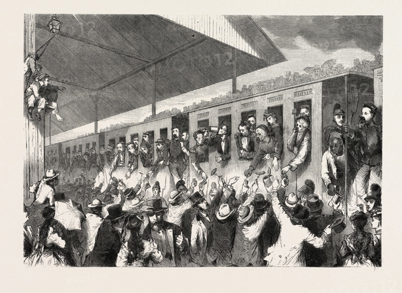 FRANCO-PRUSSIAN WAR: FRENCH PRISONERS OF WAR AT THE STATION IN MUNICH GERMANY, 10 AUGUST 1870