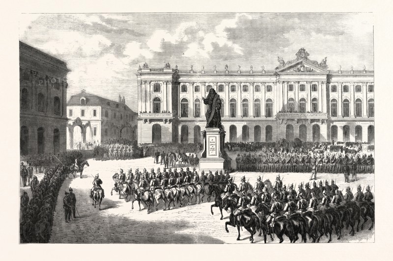 FRANCO-PRUSSIAN WAR: PRUSSIAN TROOPS ARRIVAL ON THE PLACE STANISLAS, NANCY, 15 AUGUST 1870
