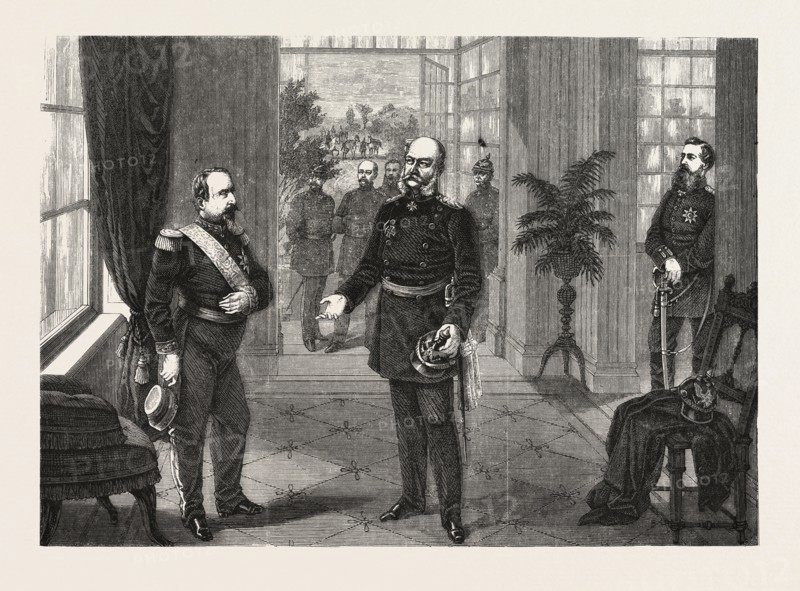 FRANCO-PRUSSIAN WAR: KING WILLIAM AND THE EMPEROR NAPOLEON AT THE CHATEAU DE BELLEVUE NEAR SEDAN, SEPTEMBER 2 1870