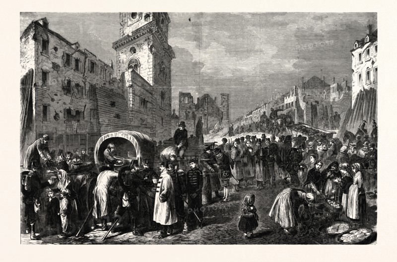 FRANCO-PRUSSIAN WAR: THE MARKET PLACE THIONVILLE, NOVEMBER 25, AFTER THE SURRENDER 1870