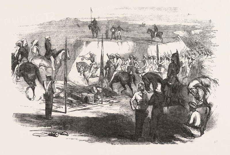 THE SIKH CAVALRY DELIVELING UP THEIR ARMS AT RAWUL PINDEE, MARCH 14, 1849