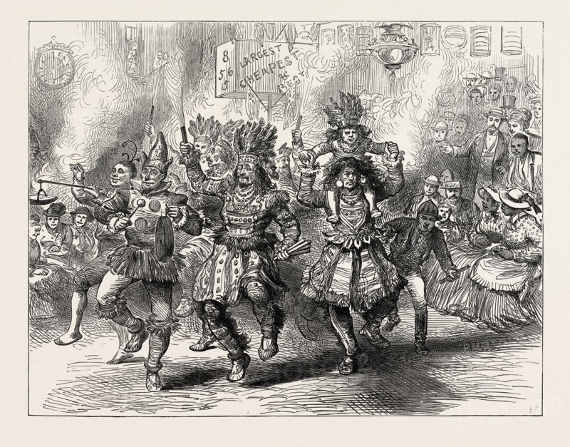THE CENTENNIAL CELEBRATION OF AMERICAN INDEPENDENCE: AN INDIAN CARNIVAL: PHILADELPHIA STREET SCENE ON THE NIGHT OF THE FOURTH OF JULY, 1876.