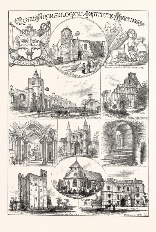 MEETING OF THE ROYAL ARCHEOLOGICAL INSTITUTE AT COLCHESTER: PLACES VISITED. UK, 1876. HEADINGHAM CASTLE, LITTLE MAPLESTEAD, COLCHESTER CASTLE