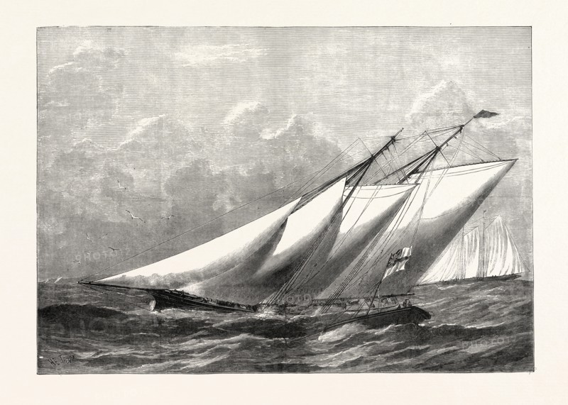ROYAL YACHT SQUADRON REGATTA: RACE FOR THE TOWN CUP: THE PRINCE OF WALES'S YACHT "HILDEGARDE" ROUNDING THE FLAG-BOAT AT THE LEPE BUOY