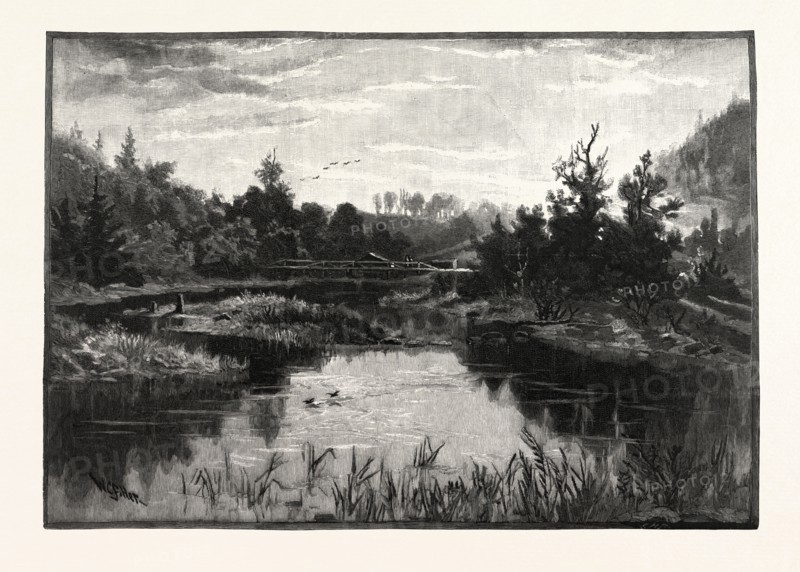 CREDIT RIVER, CANADA, NINETEENTH CENTURY ENGRAVING