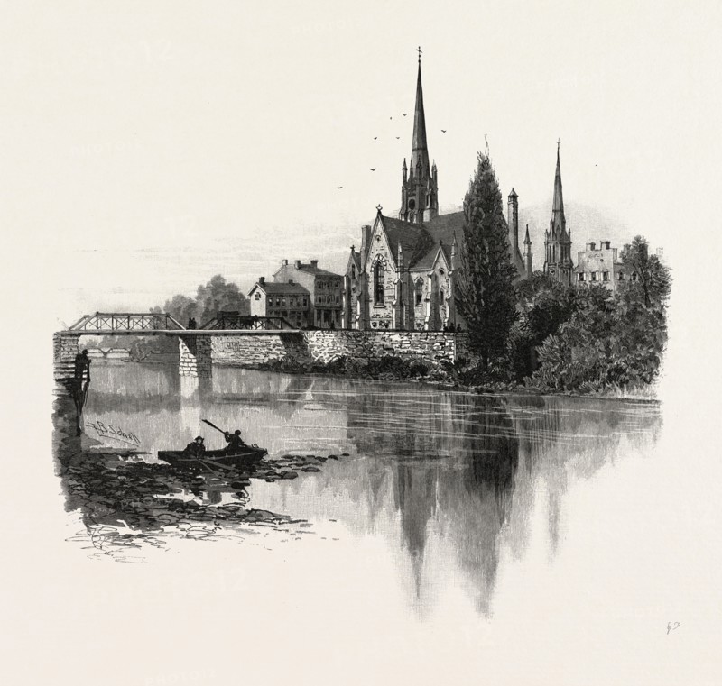 NEW PRESBYTERIAN CHURCH, GALT, CANADA, NINETEENTH CENTURY ENGRAVING
