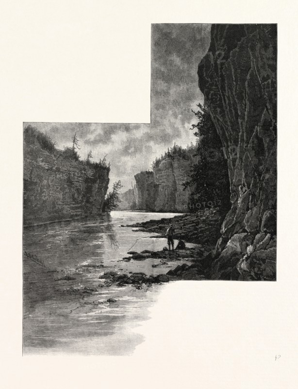 MEETING OF THE WATERS, JUNCTION OF GRAND AND IRVINE RIVERS, ELORA, CANADA, NINETEENTH CENTURY ENGRAVING