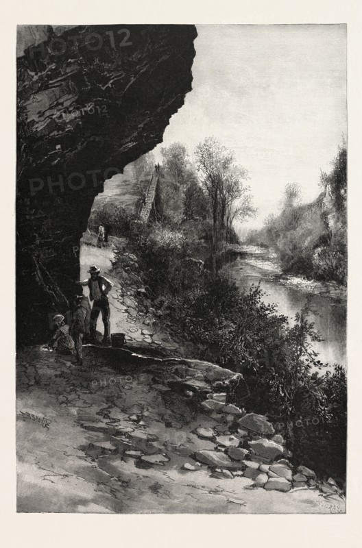 ECHO CAVE, IRVINE RIVER, CANADA, NINETEENTH CENTURY ENGRAVING